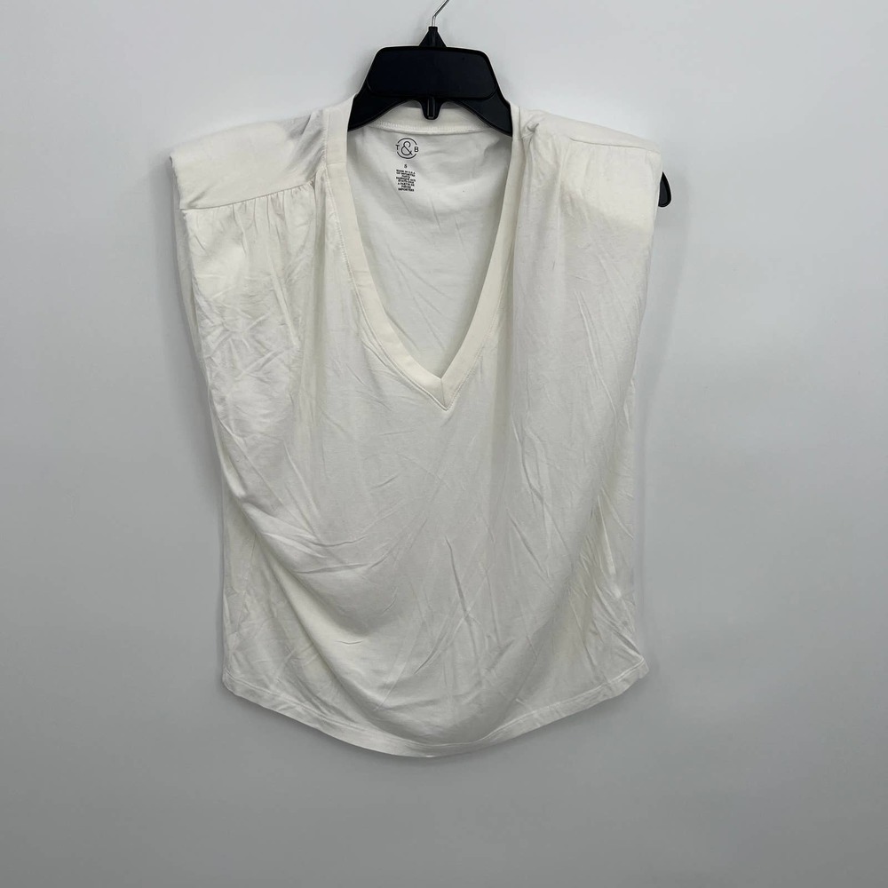 T & B Women's White Sleeveless V-Neck Top Size S